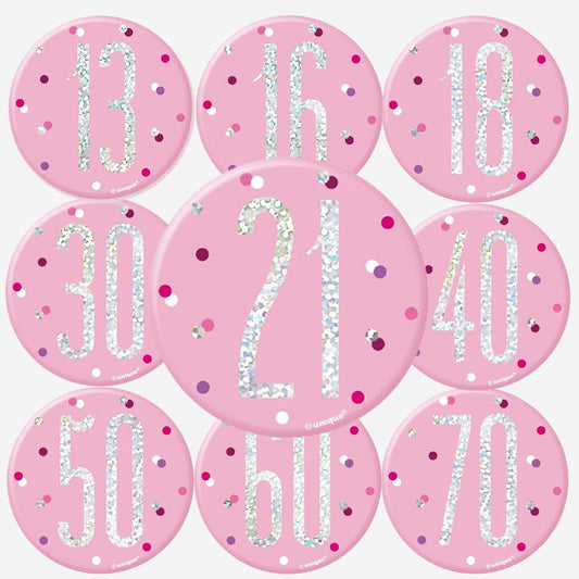 Glitz Pink & Silver Age Badge