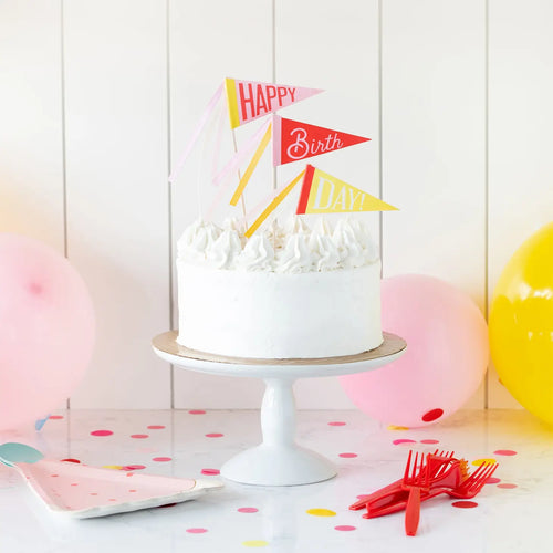 Pink Flags Birthday Cake Topper