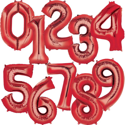 Red Inflated Foil Number Balloons