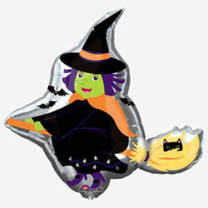 Halloween Witch on a Broom Foil Balloon