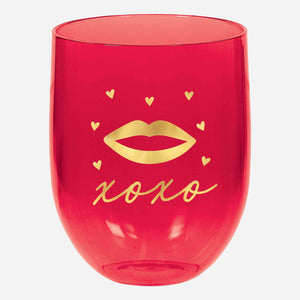 Lips Stemless XoXo Plastic Wine Glasses